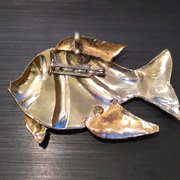 Vintage Artisan Made Fish Brooch & Pendant Combo Mixed Metals - Picture 2 of 2